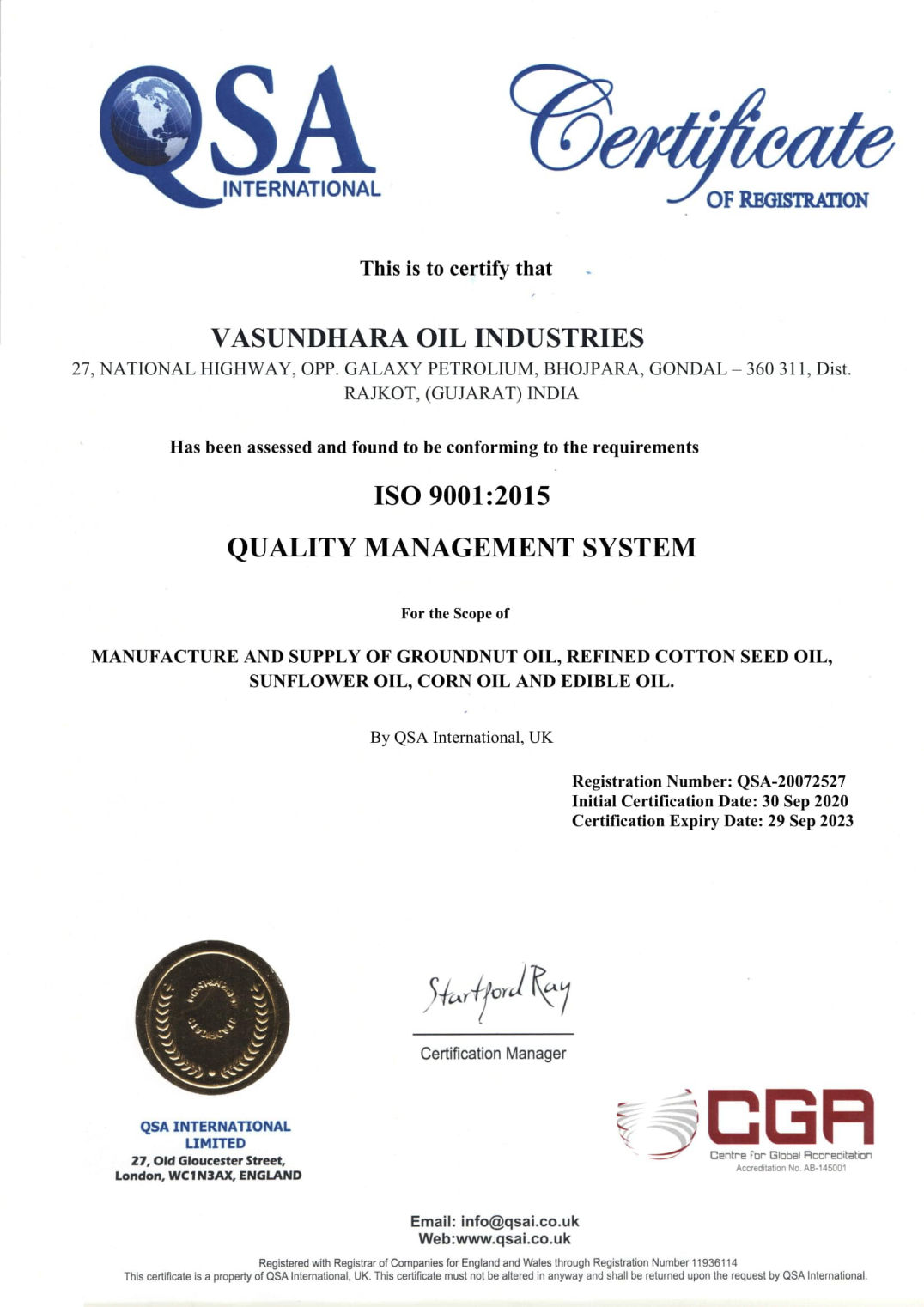 VasundharaoilMil QSA Certified 